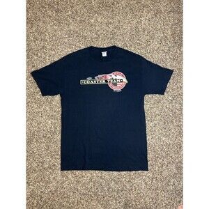 Vintage Six Flags Shirt Men’s Sz Large Blue Short Sleeve Coaster Team Y2K